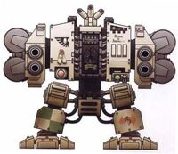 Hermano Malach, Dreadnought Modelo Mortis Mark V, armado con dos Cañones Automáticos acoplados.
