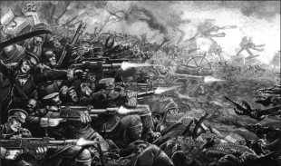 Guardia imperial mordia batalla contra caos