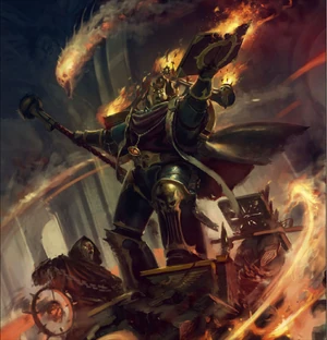 Un Apóstol Oscuro acompañado por dos Discípulos Oscuros