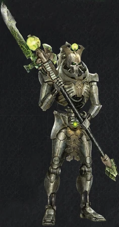 Ataviados con atuendos regios, el Necroguardia refleja la grandeza de sus señores. La cabeza dorada y los tabardos segmentados hacen que estos guerreros destaquen entre los soldados comunes.