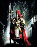 Adeptus Custodes enarbolando una Lanza Guardiana.