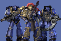 Ultramarines con servoarmadura Mk. VII Aquila (fanart por Yare Yare Dong).