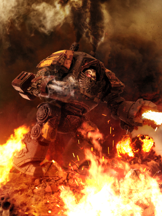 Marines escorpiones rojos dreadnought contemptor en combate