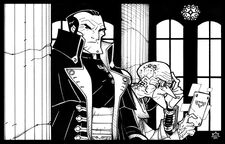 Eisenhorn junto al erudito de su séquito inquisitorial Uber Aemos