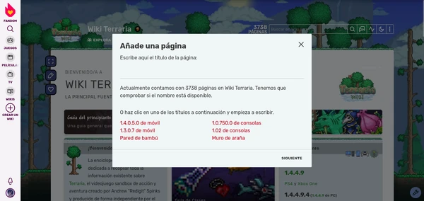 Presionar la opción mostrará este recuadro, donde puedes escribir el título de la página que quieras crear