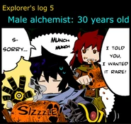 There's a bizarre restaurant on the outskirts of Etria. Jackson, the owner, is rather odd, and tries to involve alchemy into every one of his requests. It's true that we alchemists are good at handling fire, but is meat cooked with the flames created from sulfur, magnesium, and benzene really safe for human consumption? I'd call it burnt meat, not cooked meat... All I know is, I'm not eating it...