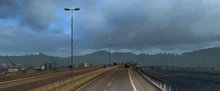 E18 crosses Drammenselva river in the town of Drammen, to the southwest of Oslo.