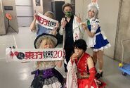 A-One on the 超東方LIVEステージ 2023 event. From left to right:あやぽんず＊, あき, ELEMENTAS, 越田Rute隆人 and Sachibudo.[5]
