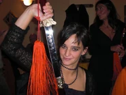 Michela posing with a sword.