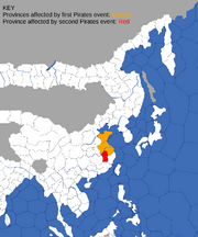 Map showing provinces affected by Japanese Pirates events