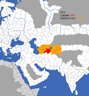 "Map showing Uzbek Kaganate 's starting position in 1617 and 1700"