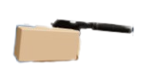 Screencap of Bobo's arm holding the gun from the perspective of another person.