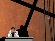 A shadow behind Gendo Ikari makes it appear he is bearing a cross in the original series