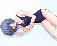 Artwork of Rei in a school swimsuit by Shinichi Hamaya.