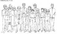 Sketch of Misato and the cast of the series