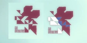 Según mi criterio, los bloques del logo de NERV no son letras o códigos, sino partes recortadas y reescaladas de la propia hoja. Aquí un intento de hacer que encajen =P