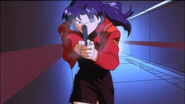 Misato attaking JSSDF soldiers to bring Shinji