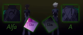 Los trajes de Shinji y Kaworu llevan la denominación Alpha y A (letra "A" mayúscula), algo curioso siendo que la combinación mas clásica es alfa y omega (principio y fin de algo) o alfa y beta (superior e inferior). Elegir las letras alfa mayúscula y minúscula del alfabeto griego puede significar paridad.