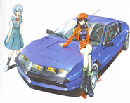 Rei with Misato sitting on her car