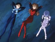 Asuka with Shinji and Rei after Matarael's battle