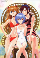 Artwork of Asuka, Rei and Mari by Fumio Iida