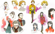 Early designs of Misato, Ritsuko, and Gendo