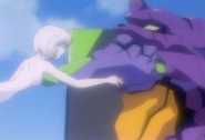 Evangelion Unit-01 being held by Armisael