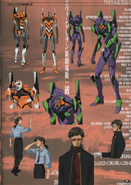 Artwork with Gendo, Kaji, Evangelion Unit-00 and Evangelion Unit-01