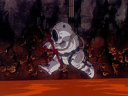 Evangelion Unit-02 being submerged on a volcano