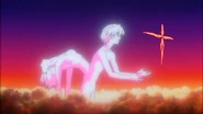 Kaworu as part of Lilith confronts the crucified Unit-01 in The End of Evangelion