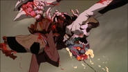 A Mass Production Evangelion carrying the remains of Unit-02