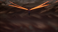 A winged Evangelion Unit-01 emerging in the GeoFront