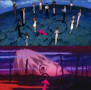 "Mysterious" pieces of wood, with one of them broken in half. Note how they mirror the character's positions from the . The broken one mirrors Asuka's position.