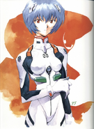 Stylized artwork of Rei with the silhouette of Eva-00