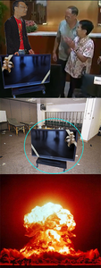 李克強贈送電視機，被當作垃圾丟棄於更衣室後，發生爆炸
