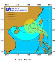 2011年6月19日上午8時的熱帶氣旋路徑圖，出現了直角轉向。