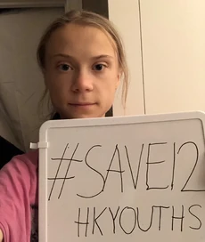 「香港監察」羅傑斯等人發起於社交媒體廣傳「#Save12HKYouths」hashtag,連「環保少女」Greta Thunberg亦有參與