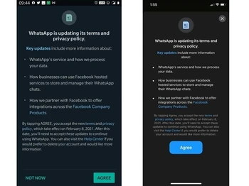 於Android（左）及iOS上的新條款提示
