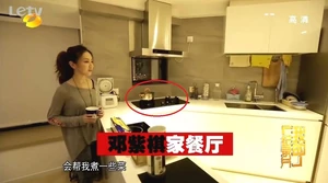 節目截圖，顯示G.E.M.新居的開放式廚房，是使用明火煮食的爐具