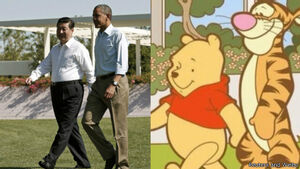 習近平和美國總統奧巴馬，與小熊維尼和跳跳虎的對照圖