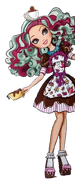 Madeline com um vestido inspirado na culinária de doces em Açucaradas.