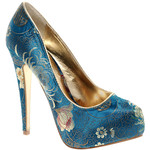 Her Teal and White Flower and Rose Decorated High Heels