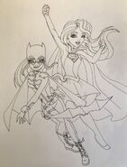 Bonus Inktober: Fay and Destiny dressed ad Batgirl and Supergirl for Halloween