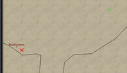 Red X on western edge of map