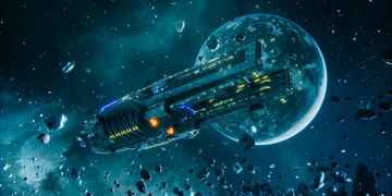 A bottom view of a warship