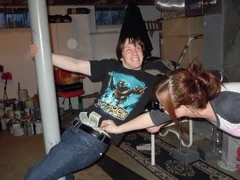 Stephanie and Evan goofing around.