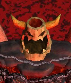 A view of the stone sculpture (modeled after Bowser's head) at his Magma Mountain.