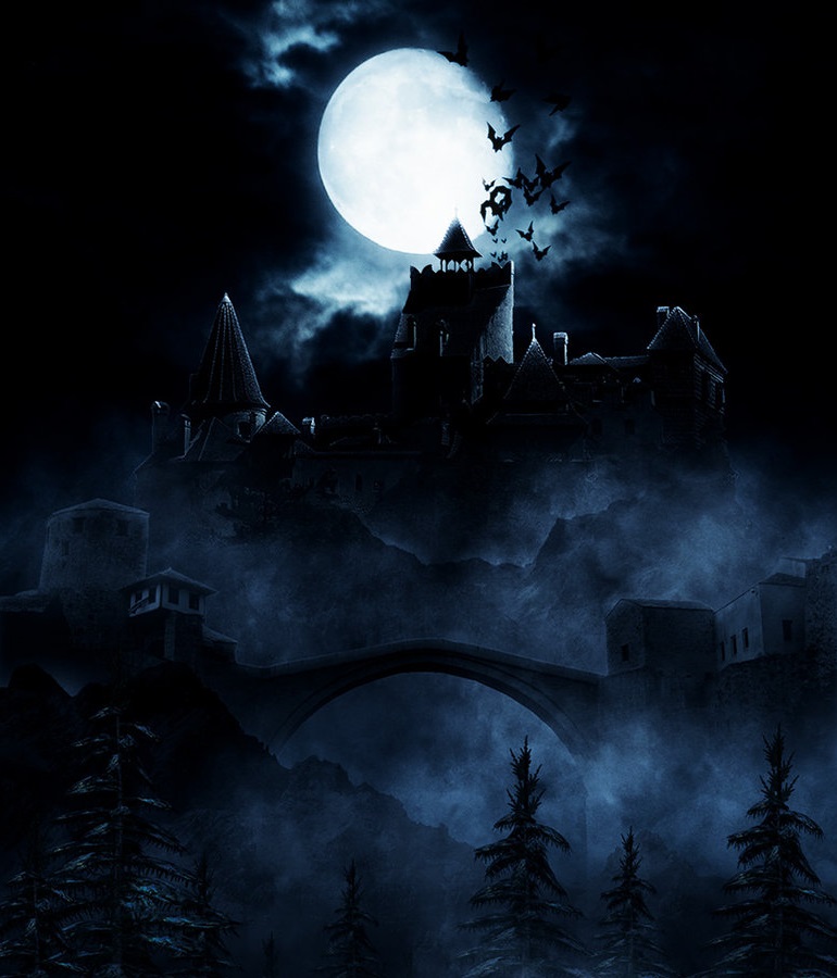 dracula castle at night