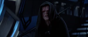 Palpatine facing Luke Skywalker.