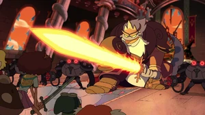 King Andrias facing Anne Boonchuy, the Plantar Family, and her friends.